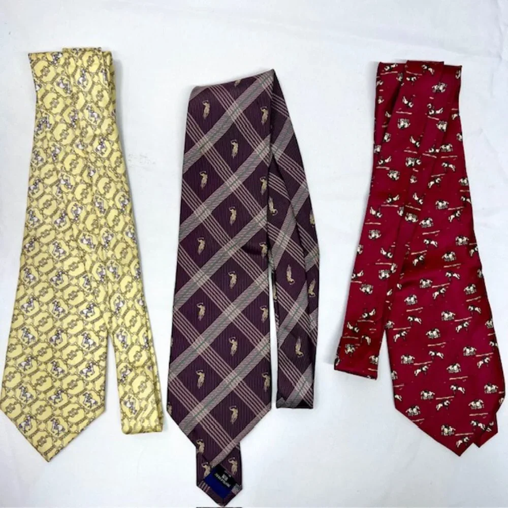 3  Silk Neckties  Polo Club +Other Brown-Red-Yellow  Striped Polo Horses (66 - Picture 8 of 9